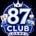 87Club Game blue and white casino logo with cards, dice, and slot machine icons